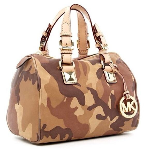 Michael Kors Camouflage Satchel Bag with Gold Hardware & MK Charm Purse ~ RARE! - Picture 1 of 14